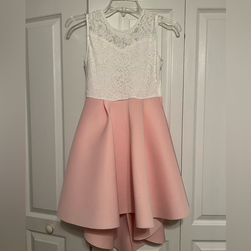 Elegant Pink and White Lace Kids Dress